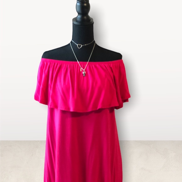 Off the Shoulder Ruffle Jersey Dress Plus Closet Clean Out, Last Call - Picture 2 of 3